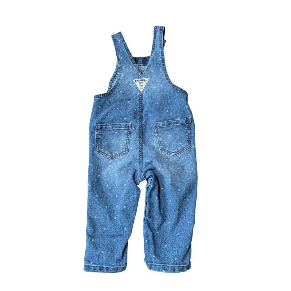 OshKosh B'Gosh Overalls, size 12 Months; Blue Denim with White Polka dots